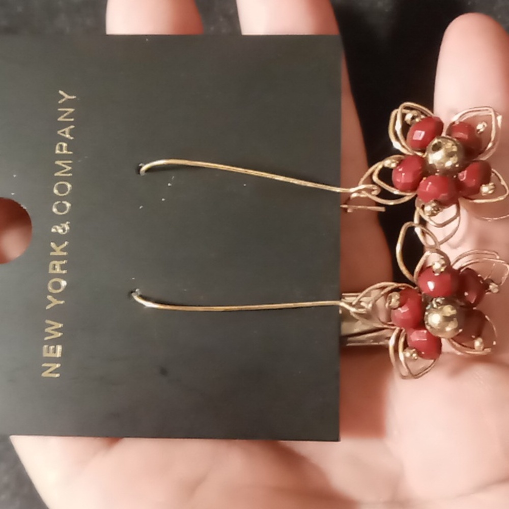 New York & Co. Gold beaded floral dangling earrings